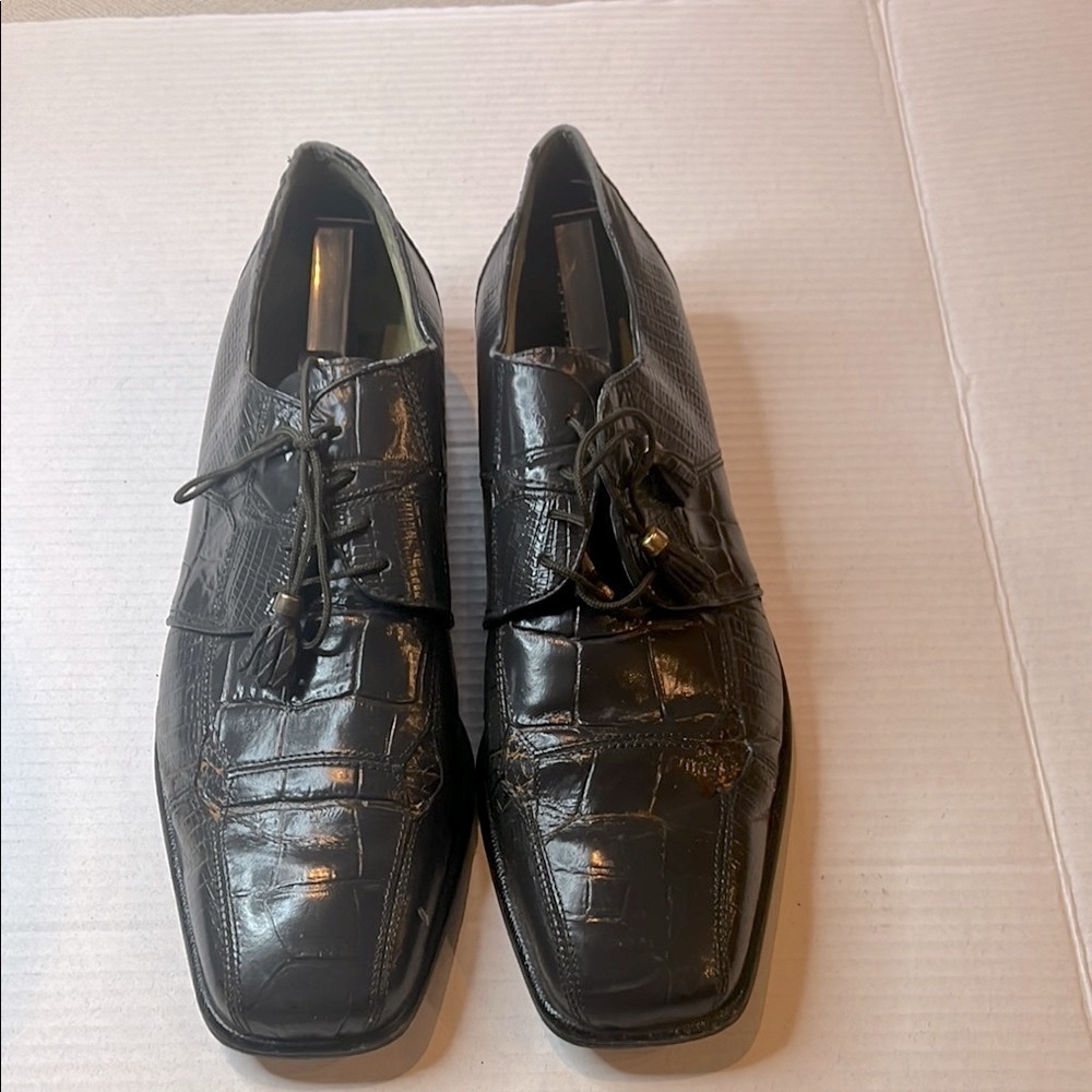 MARCO VICCI Men's Green Crocodile Pattern Dress Shoes